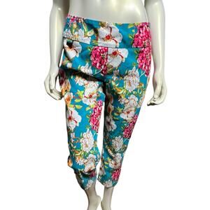 Peck & Peck Petite Capri Pants 8P Floral Print Stretch Pull-On Vibrant & Chic